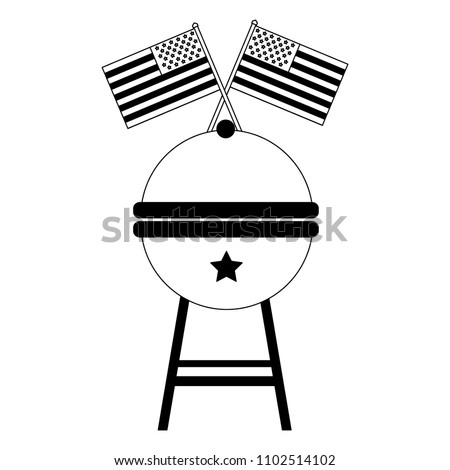 bbq grill and american flags celebration