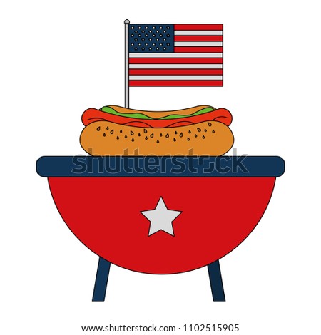 barbeque grill with USA flag and hot dog