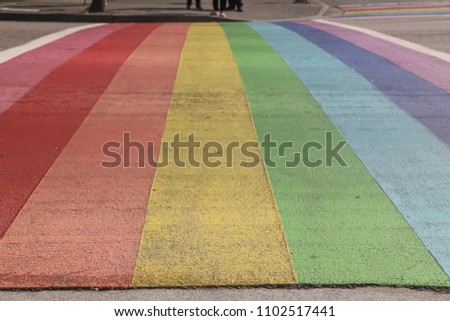 Vancouver, Canada's Davie Village Rainbow Crosswalk at  Davie and Bute streets.