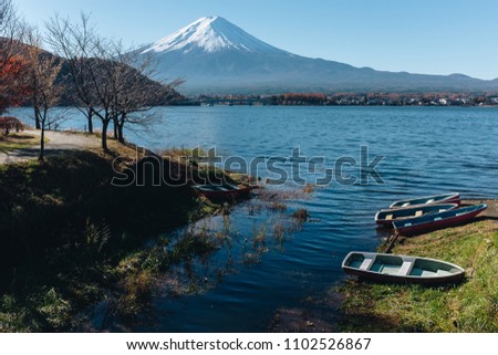 Mount Fuji is the highest mountain in Japan UNESCO world heritage in the picture Autumn season