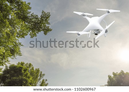 The drone used to survey aerial photography. In the sky and in places