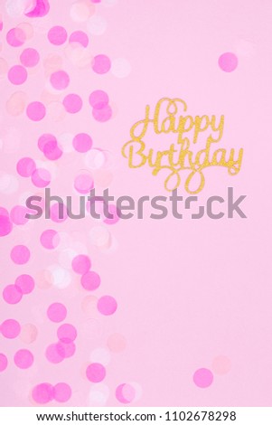 Creative pastel fantasy holiday card with cupcake and happy birthday lettering. Baby shower, birthday, celebration concept. Vertical