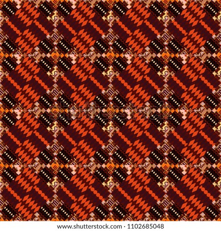 Vector repeated oriental motif for fabric or paper design. Seamless ethnic patterns for border in red, brown and orange colors.