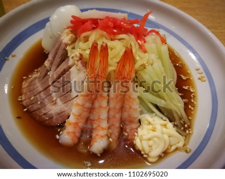 zaru soba menu was cool of noodle with eggs meat and vegetable  in Japanese foods menu