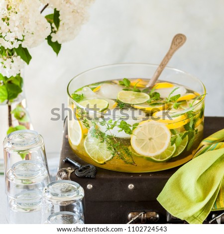 Fresh Lemon, Lime, Thyme and Melissa Lemonade, square