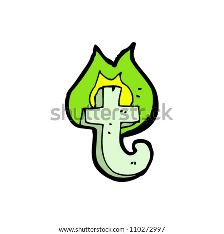 cartoon flaming green letter t