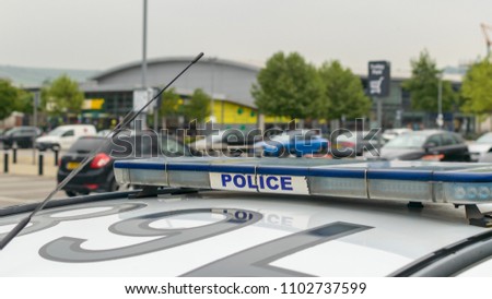Atop Of English Police Car A, Emergency Police Car Roof Light Bar, shallow depth of field