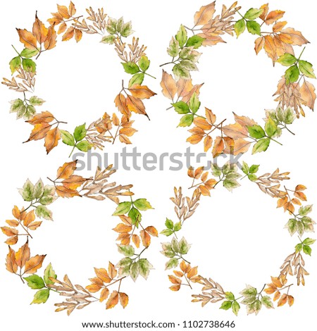 Maple leaves in a watercolor style. Frame border ornament square. Aquarelle leaf for background, texture, wrapper pattern, frame or border.