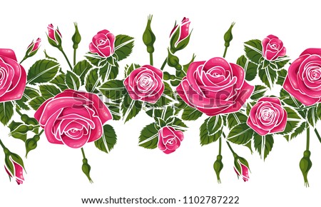 pink roses flower silhouette horizontal pattern lace ribbon border , seamless repeatable tile