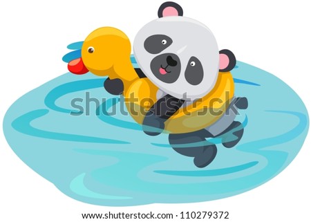 illustration of isolated panda swimming with duck tube