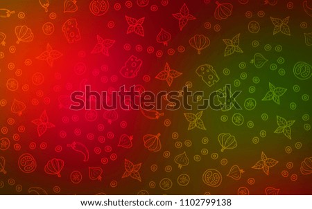 Dark Green, Red vector cover with cuisine gourmet. Blurred decorative design of snacks in doodle style. Template for meal cooking in kitchen.