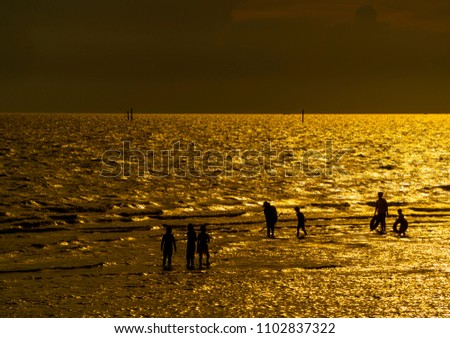 Silhouette of people in the sea.