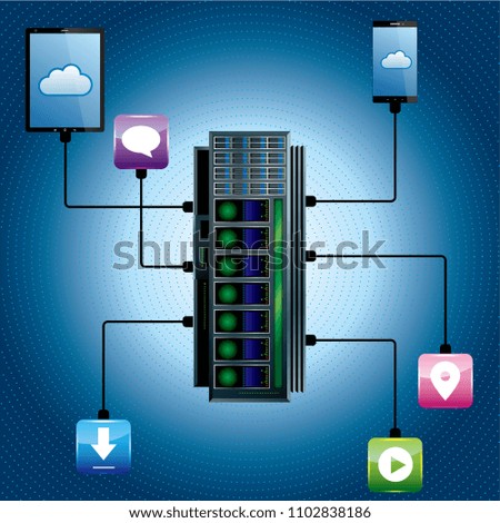 Cloud computing and networking design concept.The background is blue.