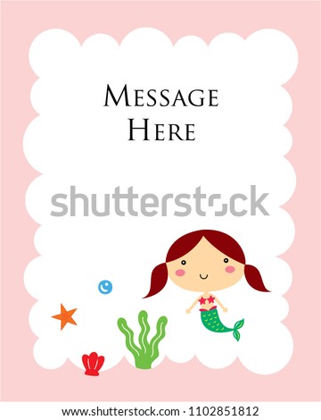 cute mermaid girl message gift card graphic vector