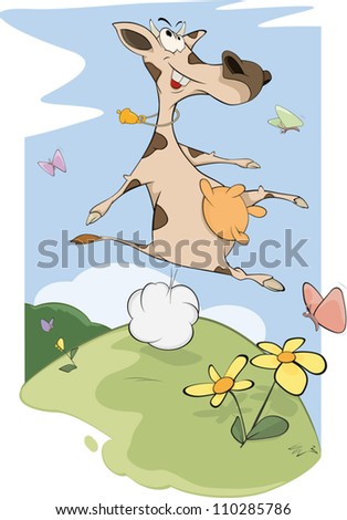 Cheerful cow on a meadow cartoon