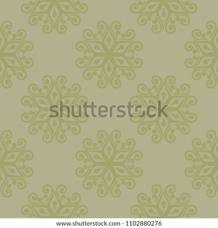 Olive green floral ornament. Seamless pattern for textile and wallpapers