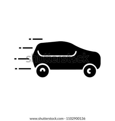 Moving car glyph icon. Fast taxi. Automobile. Silhouette symbol. Negative space. Vector isolated illustration
