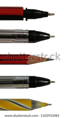 Set of colorful pens and pencils on isolated white background