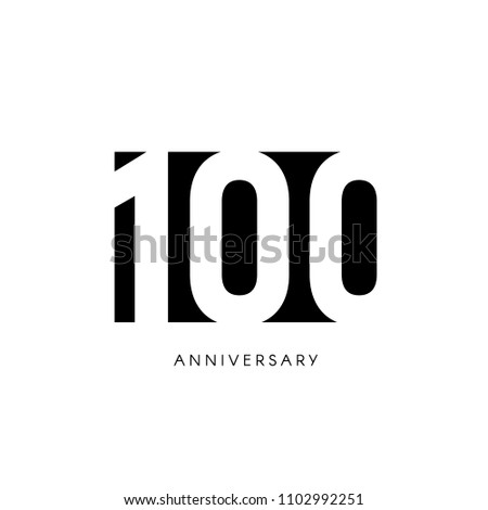 One hundred anniversary, minimalistic logo. One hundredth years, 100th jubilee, greeting card. Birthday invitation. 100 year sign. Black negative space vector illustration on white background Royalty-Free Stock Photo #1102992251