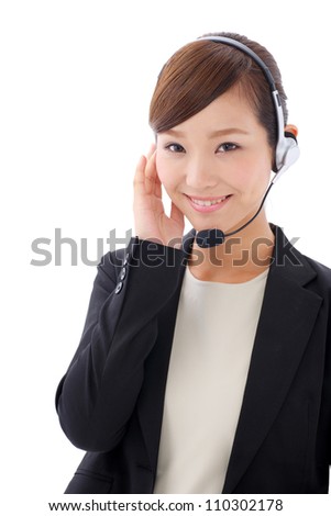 asian businesswoman with headset isolated on white background
