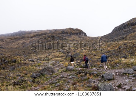 People hiking in Los Nevados National Natural Park, Colombia Royalty-Free Stock Photo #1103037851