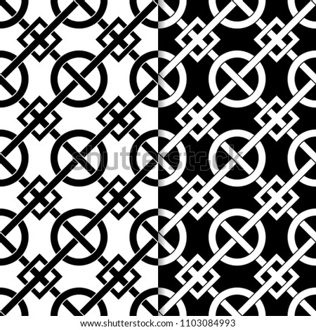 Set of geometric ornaments. Black and white seamless patterns for web, textile and wallpapers