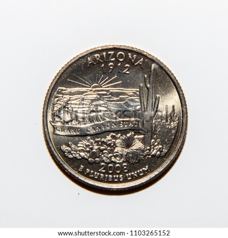 A quarter dollar (25 cents) coin with the image of Arizona (Grand canyon state), USA