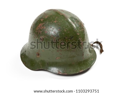 Vintage World War II Bulgarian M36C helmet from the Tsarist era, isolated on white