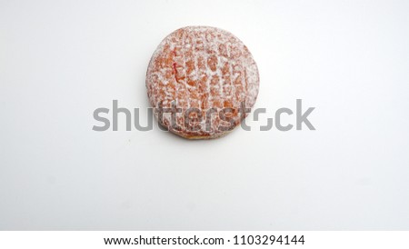  Donut with white icing powdered and cream filled isolated on white background                             