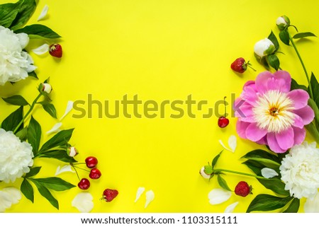 flowers background, peonies, top view of peonies
