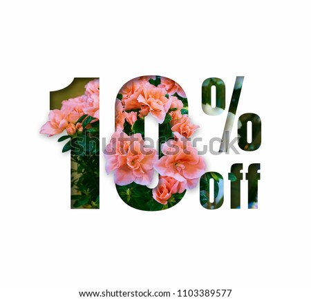 Flowers  sale 10 percent off. Paper cut with flowers and leaves sale 10% on white background. Unique selling background for flyer, poster, shopping, for symbol sign, discount, selling, banner