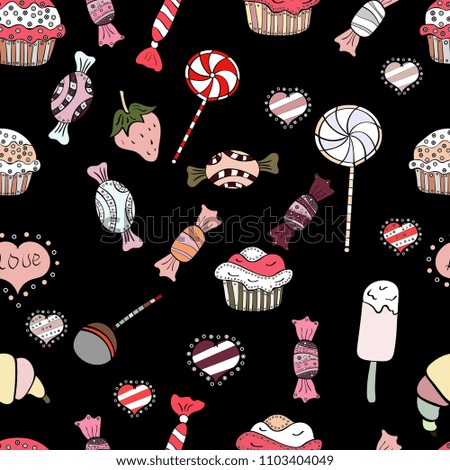Colorful sugar sprinkle, candy or bakery design on a black, white and pink background. Bright seamless confetti party pattern.