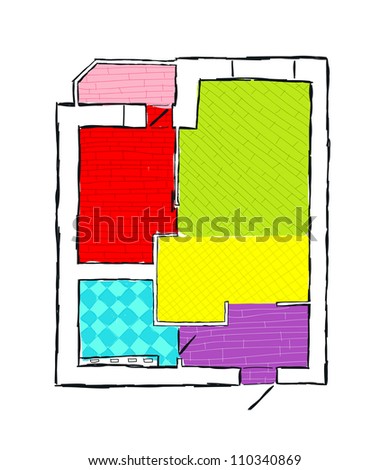 Plan of apartment, hand drawn sketch vector illustration