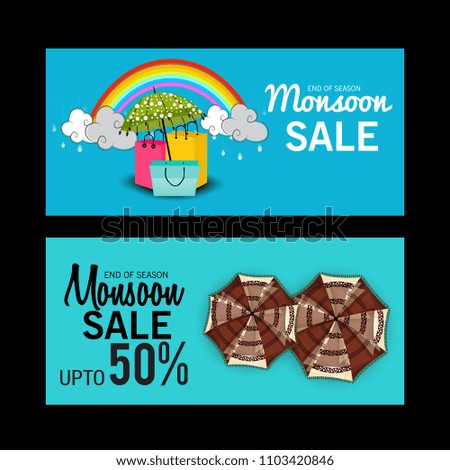 Vector illustration of a Creative Sale Banner for Monsoon Season With Colorful Umbrella,rain drop,Text Space Background.