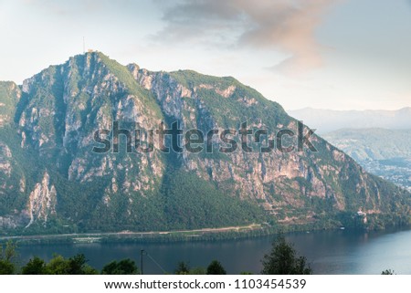 Monte San Salvatore, Switzerland. Mountain known and frequented above the city of Lugano (not visible on the right of the photo), reachable by funicular and beautiful lookout on Lake Lugano