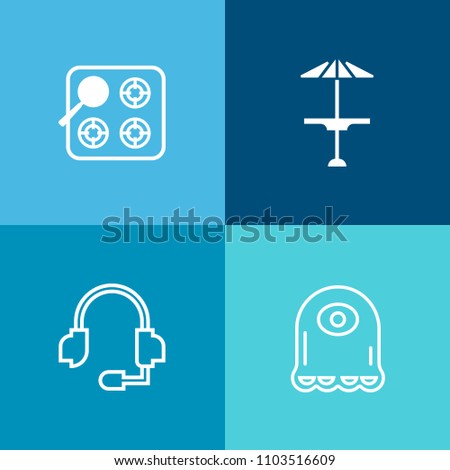 Modern, simple vector icon set on colorful background with creature, kitchen, table, microphone, counter, alien, cook, energy, sound, gas, burner, fire, restaurant, oven, burn, coffee, night icons