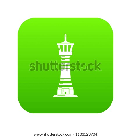 Tall lighthouse icon green vector isolated on white background