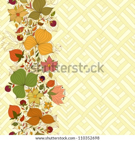 Vector seamless doodle border of flowers and berries
