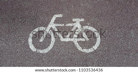 White bicycle road markings on top of purple sidewalk viewed from above
