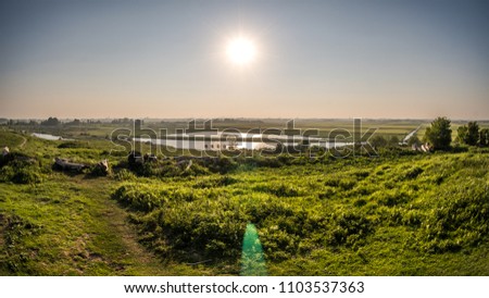 Panorama view of the landscape around Zoetermeer, the Netherlands. Fields during a summer evening
