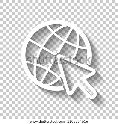 Globe and arrow icon. White icon with shadow on transparent background Royalty-Free Stock Photo #1103554616