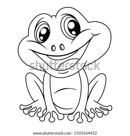 Black and White Vector Illustration of a Happy Frog. Cute Cartoon Frog Isolated on a White Background Coloring Page. Happy Animals Coloring Book for Children Royalty-Free Stock Photo #1103564432