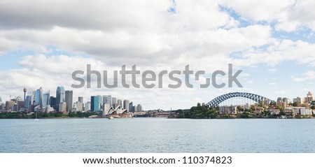 skyline of Sydney with city central business district and Sydney Harbour Bridge