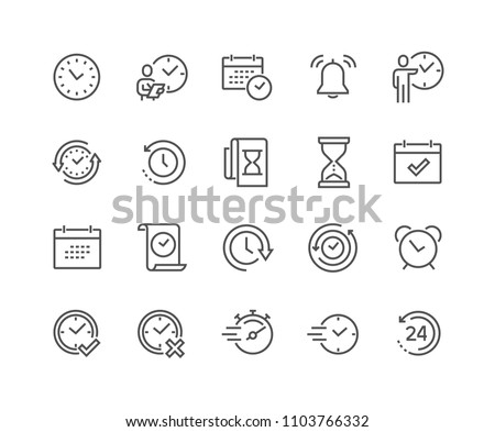 Simple Set of Time Related Vector Line Icons. Contains such Icons as Time Inspection, Log, Calendar and more. Editable Stroke. 48x48 Pixel Perfect. Royalty-Free Stock Photo #1103766332