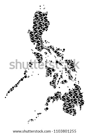 Philippines map composition of dollars and round points in different sizes. Abstract vector banking and GDP Philippines map.