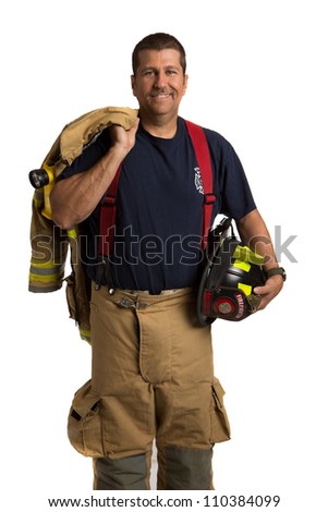 Firefighter Off Duty Standing portrait isolated on white Background