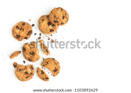 homemade chocolate chips cookies on white background in top view Royalty-Free Stock Photo #1103892629