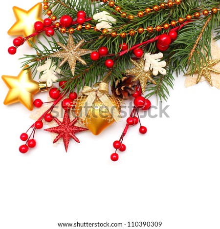 Christmas border with Xmas decoration, background