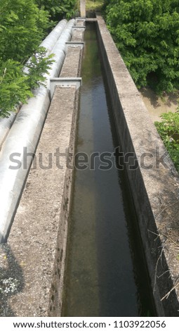Artificial Canal with Water for Field Irrigation in Summer Season