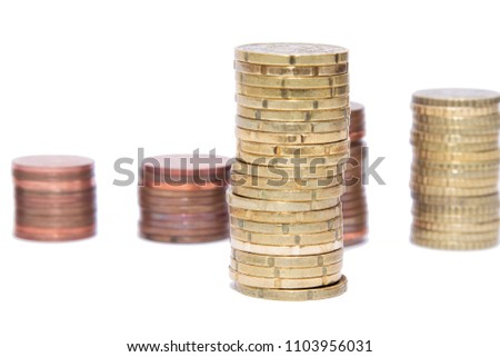 stacked euro coins isolated on white